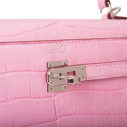 Hermes Kelly 25 Retourne Bubblegum 5P Matte Alligator Palladium Hardware