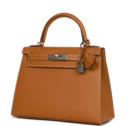 Hermes Kelly 28 Sellier Gold Epsom Palladium Hardware