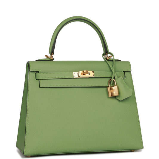 Hermes Kelly 25 Sellier Vert Criquet Epsom Gold Hardware