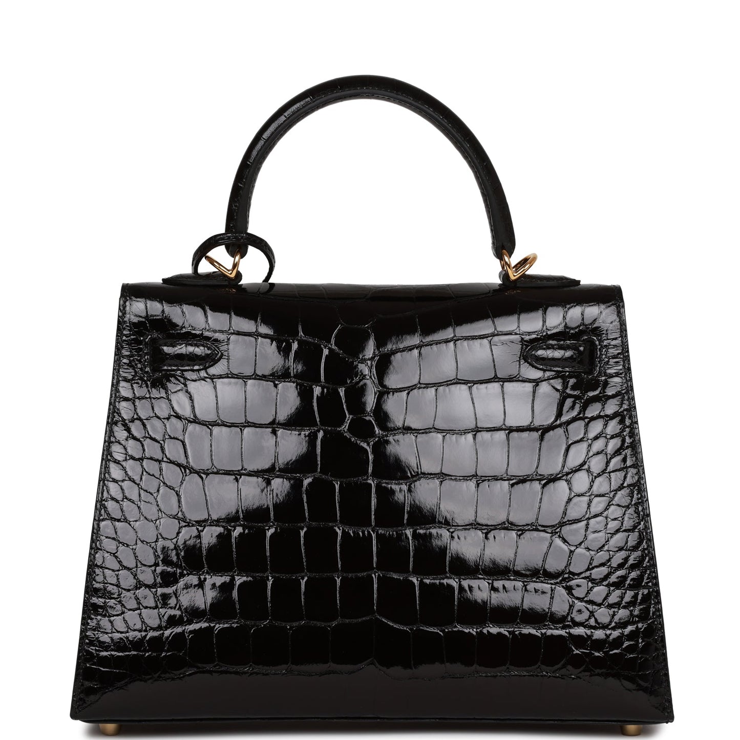 Hermes Kelly 25 Sellier Black Shiny Alligator Gold Hardware