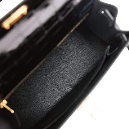 Hermes Kelly 25 Sellier Black Shiny Alligator Gold Hardware