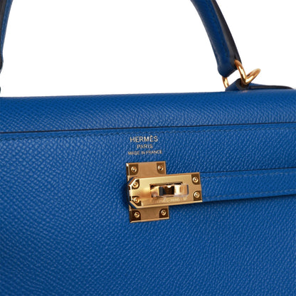Hermes Kelly 25 Sellier Bleu France Epsom Gold Hardware