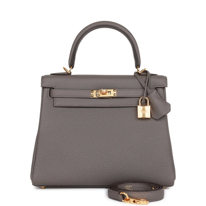 Hermes Kelly 25 Retourne Etain Togo Gold Hardware