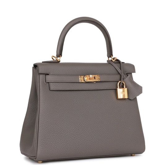 Hermes Kelly 25 Retourne Etain Togo Gold Hardware
