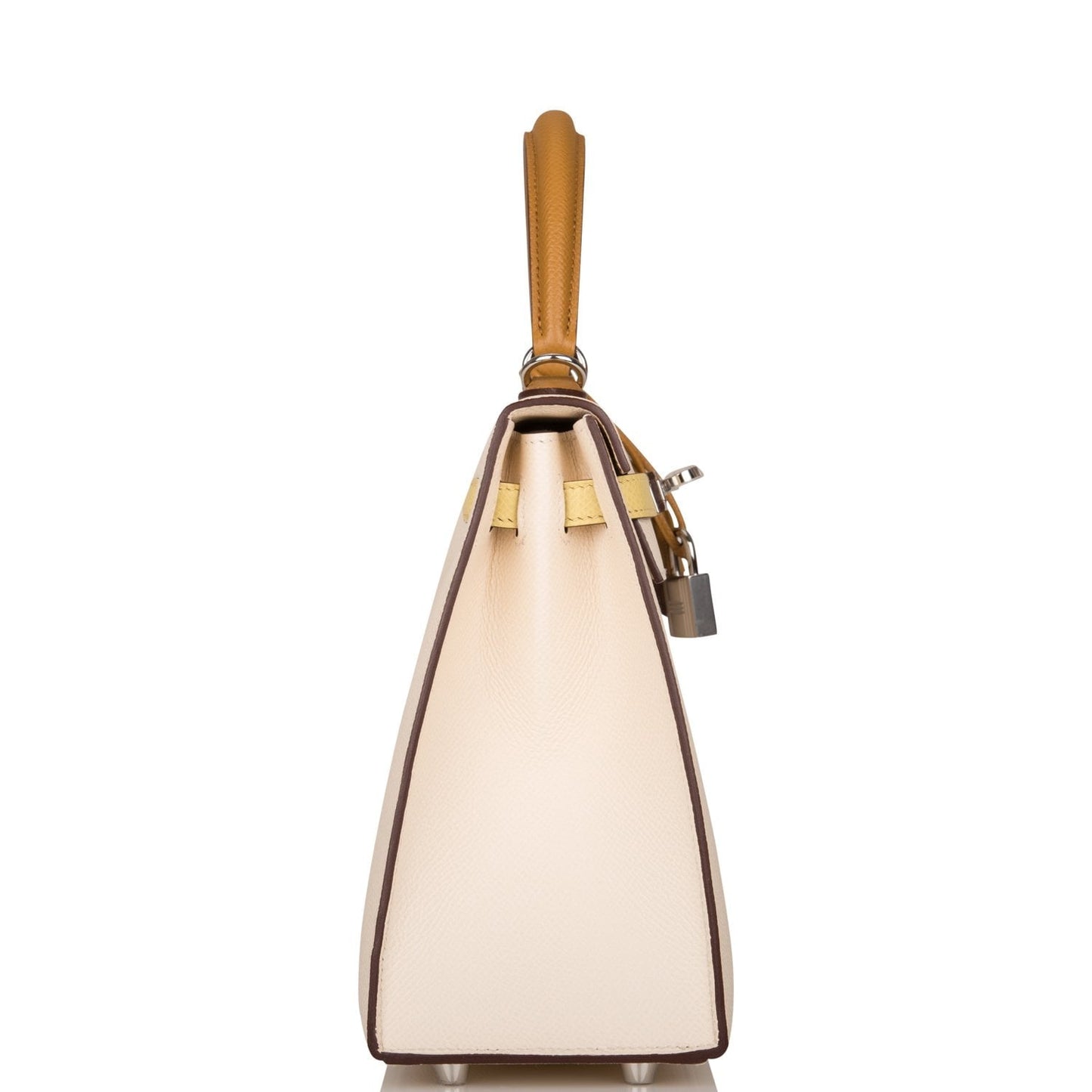 Hermes Kelly 25 Sellier Tri-Color Nata, Jaune Poussin and Sesame Epsom Palladium Hardware