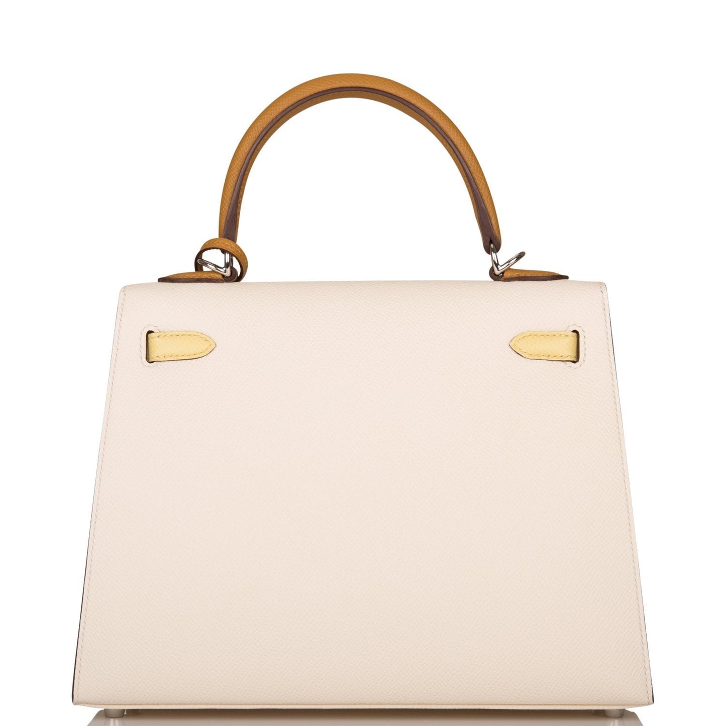 Hermes Kelly 25 Sellier Tri-Color Nata, Jaune Poussin and Sesame Epsom Palladium Hardware