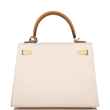 Hermes Kelly 25 Sellier Tri-Color Nata, Jaune Poussin and Sesame Epsom Palladium Hardware