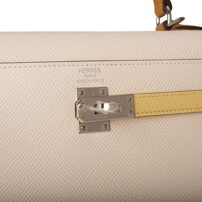 Hermes Kelly 25 Sellier Tri-Color Nata, Jaune Poussin and Sesame Epsom Palladium Hardware