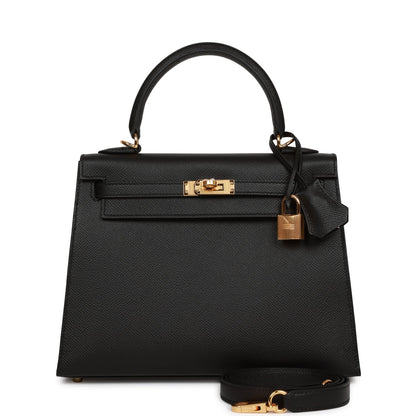Hermes Kelly 25 Sellier Black Epsom Gold Hardware