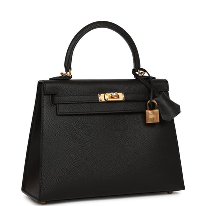 Hermes Kelly 25 Sellier Black Epsom Gold Hardware