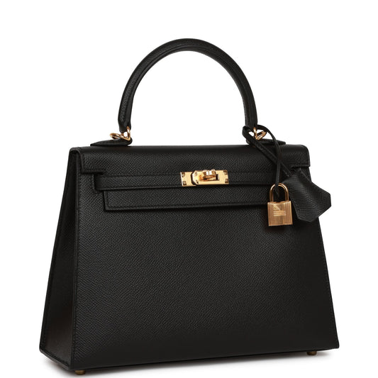 Hermes Kelly 25 Sellier Black Epsom Gold Hardware