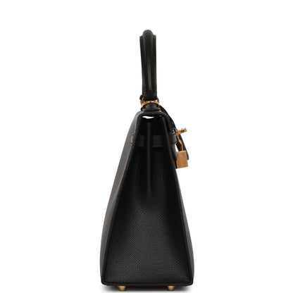 Hermes Kelly 25 Sellier Black Epsom Gold Hardware