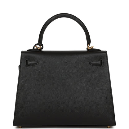 Hermes Kelly 25 Sellier Black Epsom Gold Hardware