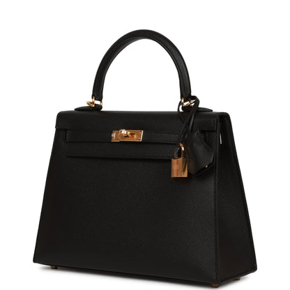 Hermes Kelly 25 Sellier Black Epsom Gold Hardware