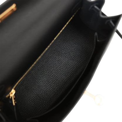 Hermes Kelly 25 Sellier Black Epsom Gold Hardware