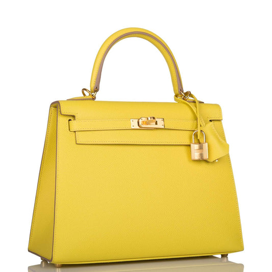 Hermes Kelly 25 Sellier Lime Epsom Gold Hardware