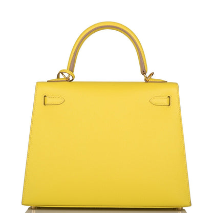 Hermes Kelly 25 Sellier Lime Epsom Gold Hardware
