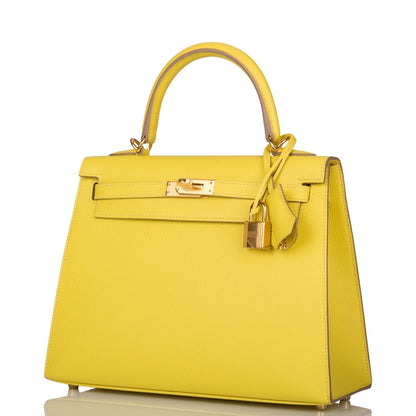 Hermes Kelly 25 Sellier Lime Epsom Gold Hardware