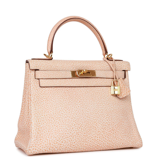Hermes Kelly 28 Retourne Orange Dalmatian Buffalo Gold Hardware