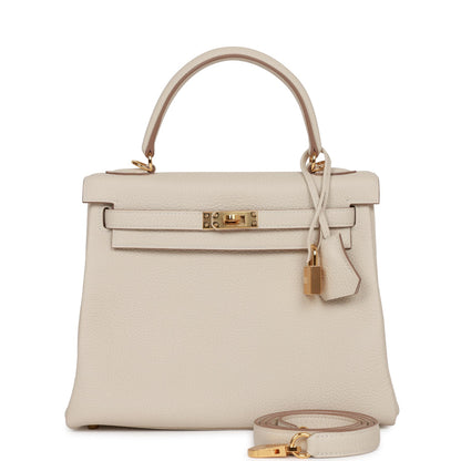 Hermes Kelly 25 Retourne Craie Togo Gold Hardware