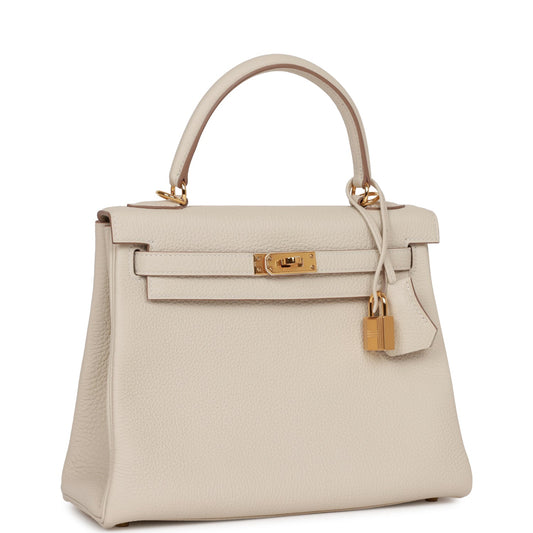 Hermes Kelly 25 Retourne Craie Togo Gold Hardware