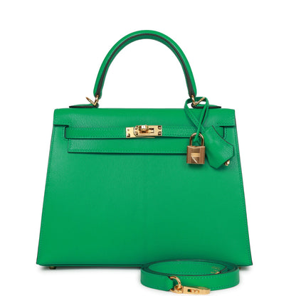 Hermes Kelly 25 Sellier Menthe Chevre Gold Hardware