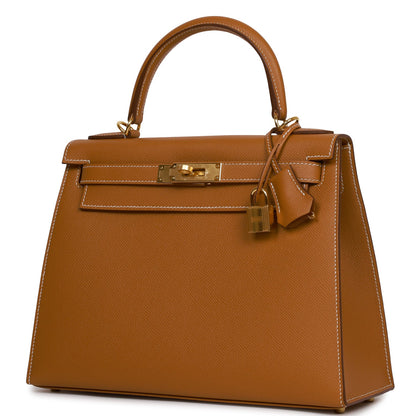 Hermes Kelly 28 Sellier Gold Epsom Gold Hardware