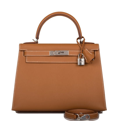 Hermes Kelly 28 Sellier Gold Epsom Palladium Hardware