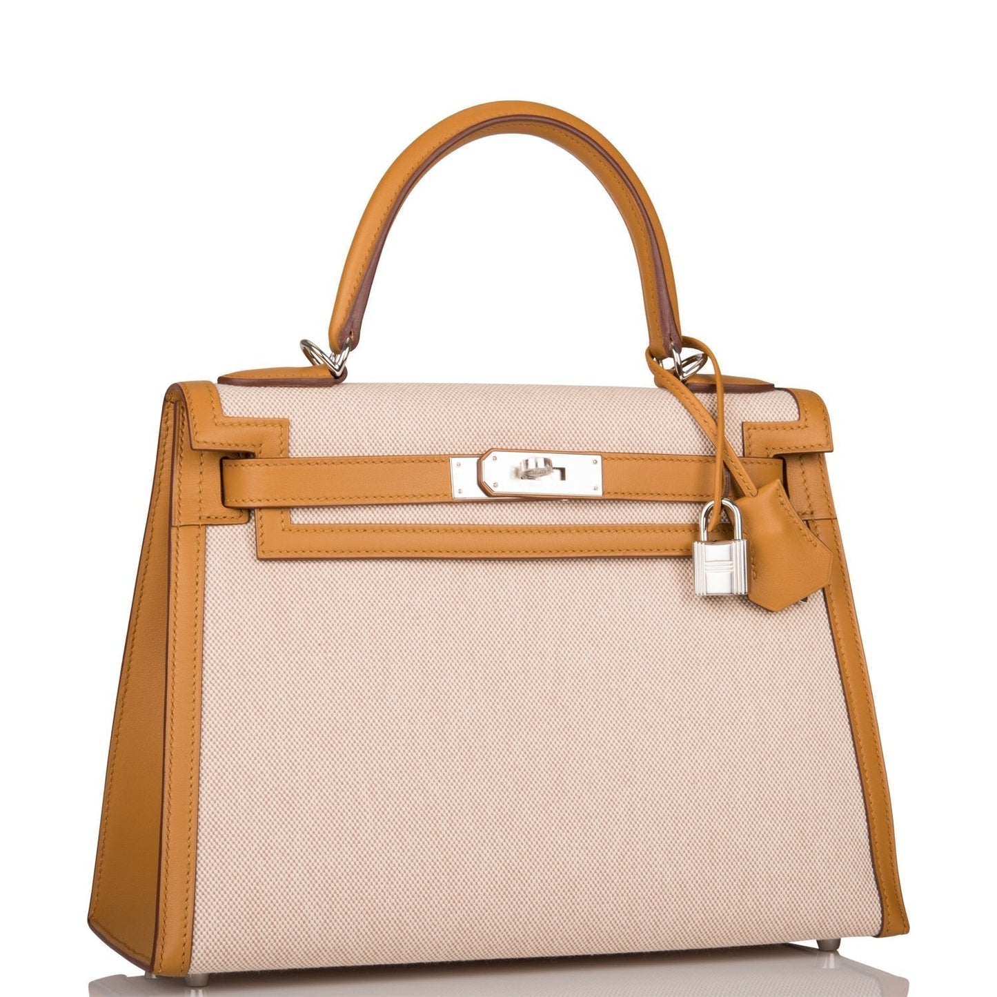 Hermes Kelly 28 Sellier Sesame Toile and Swift Palladium Hardware