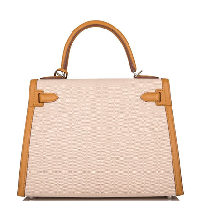 Hermes Kelly 28 Sellier Sesame Toile and Swift Palladium Hardware
