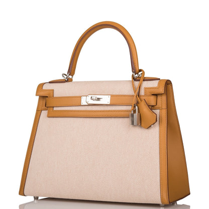 Hermes Kelly 28 Sellier Sesame Toile and Swift Palladium Hardware