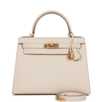 Hermes Kelly 28 Sellier Craie Epsom Gold Hardware