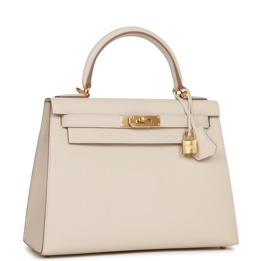 Hermes Kelly 28 Sellier Craie Epsom Gold Hardware