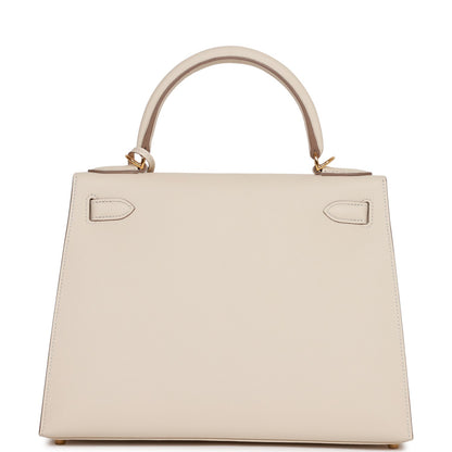Hermes Kelly 28 Sellier Craie Epsom Gold Hardware
