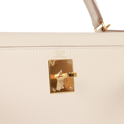 Hermes Kelly 28 Sellier Craie Epsom Gold Hardware