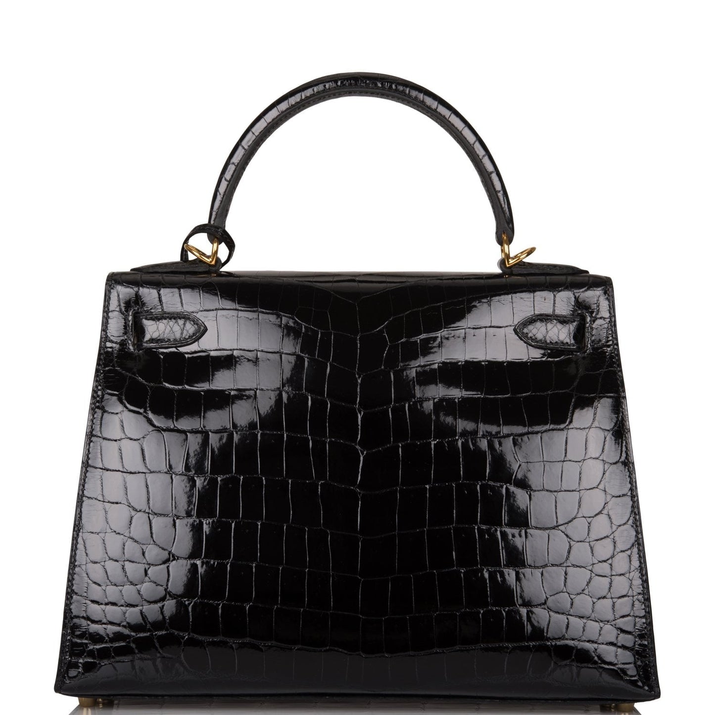 Hermes Kelly 28 Sellier Black Shiny Niloticus Crocodile Gold Hardware