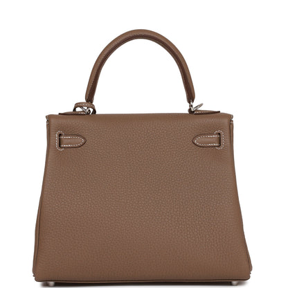 Hermes Kelly 25 Retourne Etoupe Togo Palladium Hardware