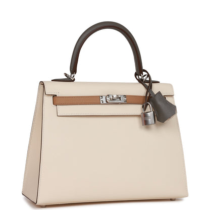Hermes Kelly 25 Sellier Tri-Color Nata, Chai and Gris Meyer Epsom Palladium Hardware
