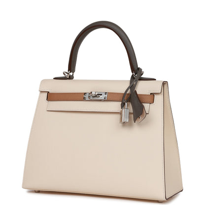 Hermes Kelly 25 Sellier Tri-Color Nata, Chai and Gris Meyer Epsom Palladium Hardware