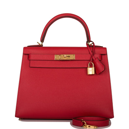 Hermes Kelly 28 Sellier Rouge Casaque Epsom Gold Hardware