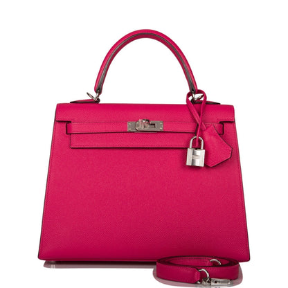 Hermes Kelly 25 Sellier Rose Mexico Epsom Palladium Hardware