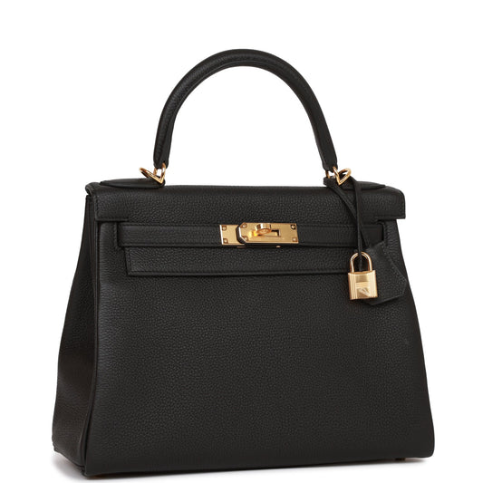 Hermes Kelly 28 Retourne Black Togo Gold Hardware