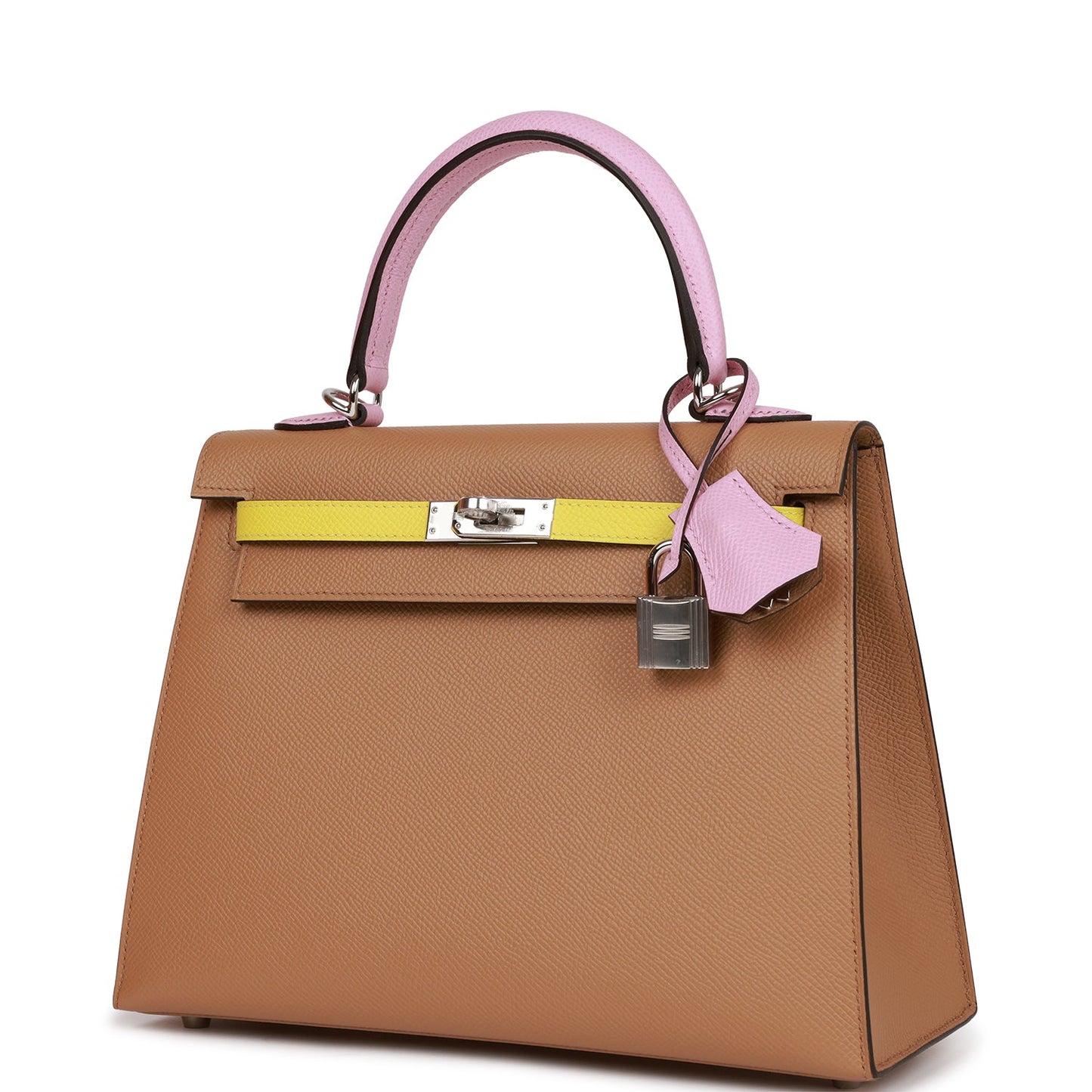 Hermes Kelly 25 Sellier Tri-Color Chai, Lime and Mauve Sylvestre Epsom Palladium Hardware
