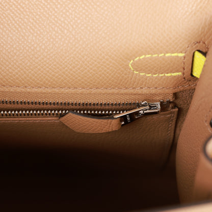 Hermes Kelly 25 Sellier Tri-Color Chai, Lime and Mauve Sylvestre Epsom Palladium Hardware