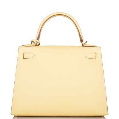 Hermes Kelly 28 Sellier Jaune Poussin Epsom Gold Hardware