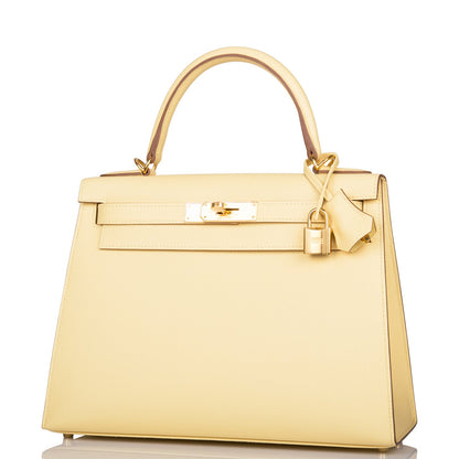 Hermes Kelly 28 Sellier Jaune Poussin Epsom Gold Hardware