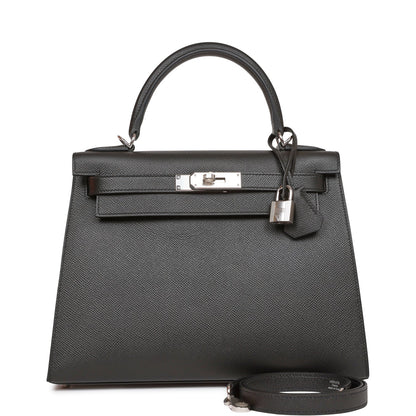 Hermes Kelly 28 Sellier Black Epsom Palladium Hardware