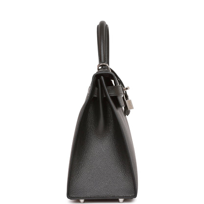Hermes Kelly 28 Sellier Black Epsom Palladium Hardware