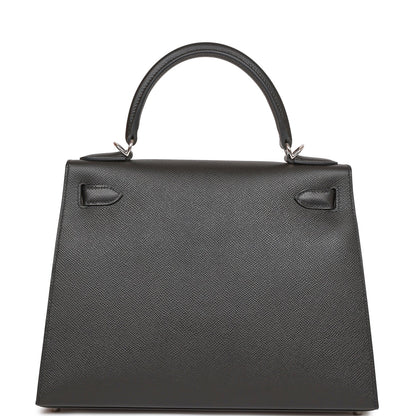 Hermes Kelly 28 Sellier Black Epsom Palladium Hardware