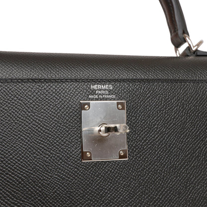 Hermes Kelly 28 Sellier Black Epsom Palladium Hardware